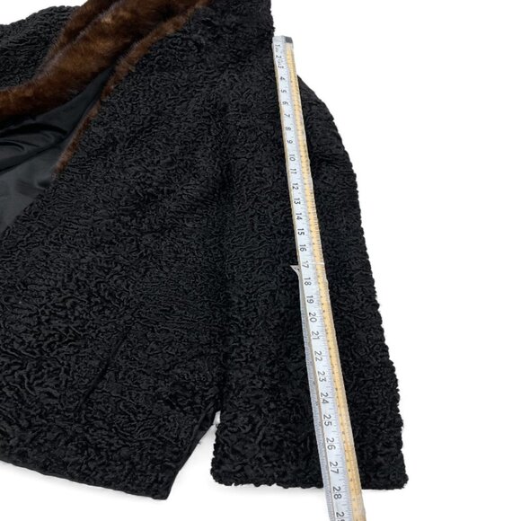 Azens Furs Persian Curly Lamb & Mink Fur Coat Women's Jacket Black Size XL - Picture 11 of 14